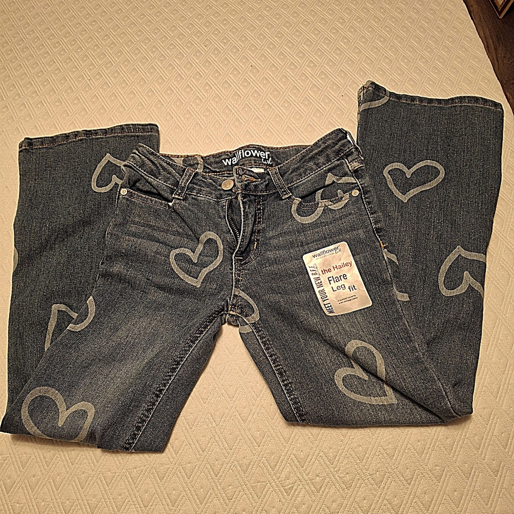 Wallflower Girl flare leg jeans with white hearts for preteen